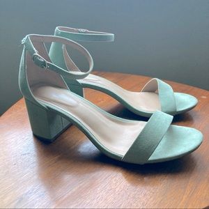 mint green block heels